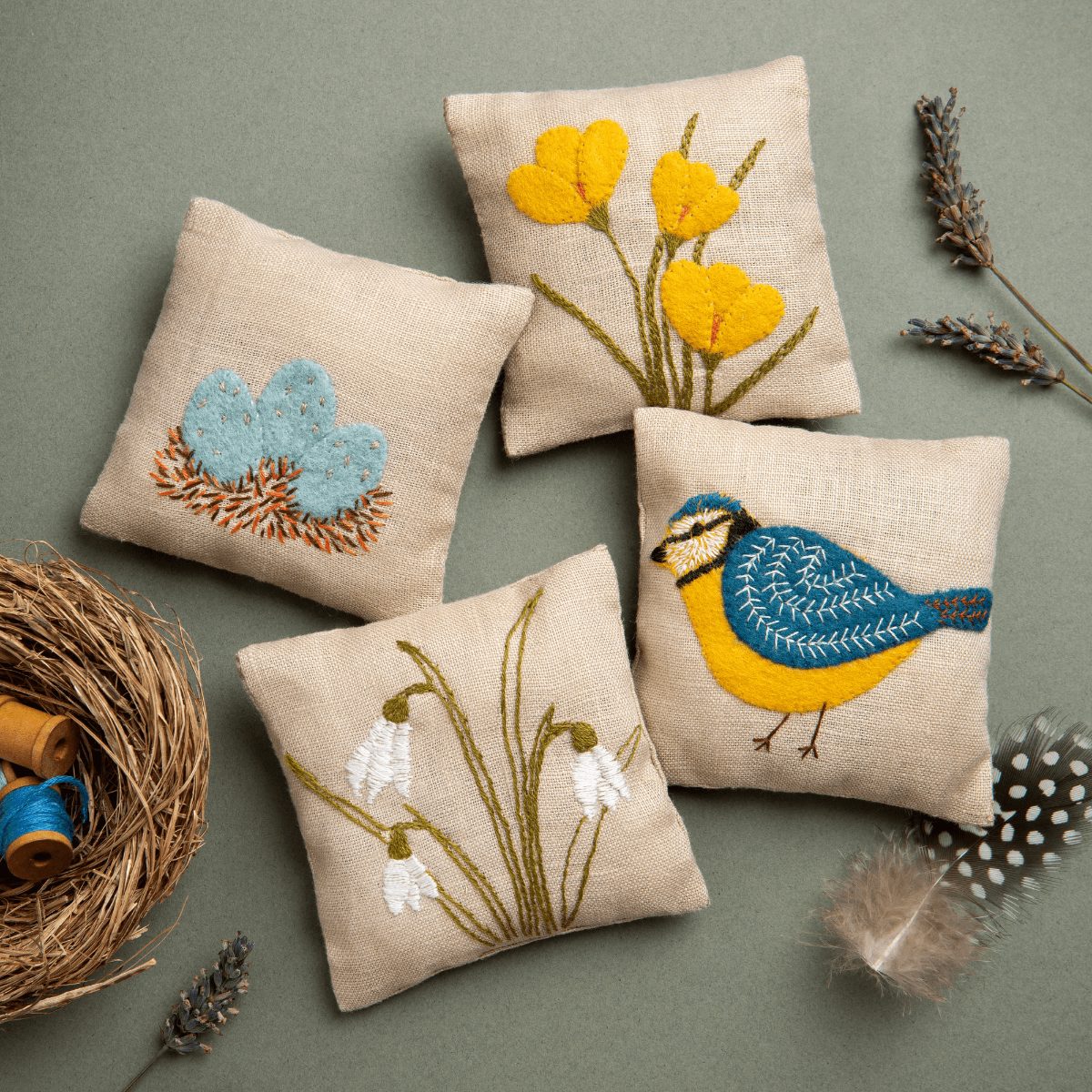 Linen Lavender Bags Embroidery Kit, Spring Garden — Corinne Lapierre — Petalby