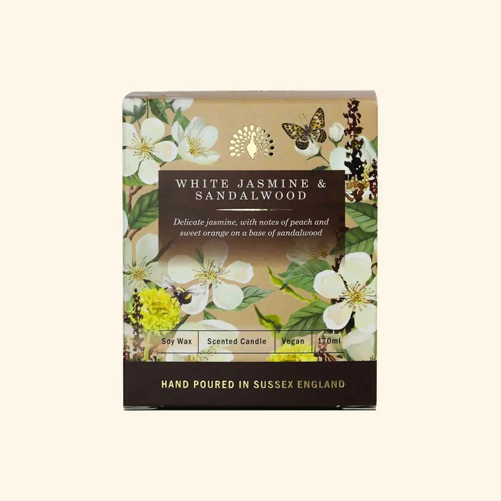 Signature White Jasmine and Sandalwood Scented Candle, 170ml — The English Soap Company — Petalby