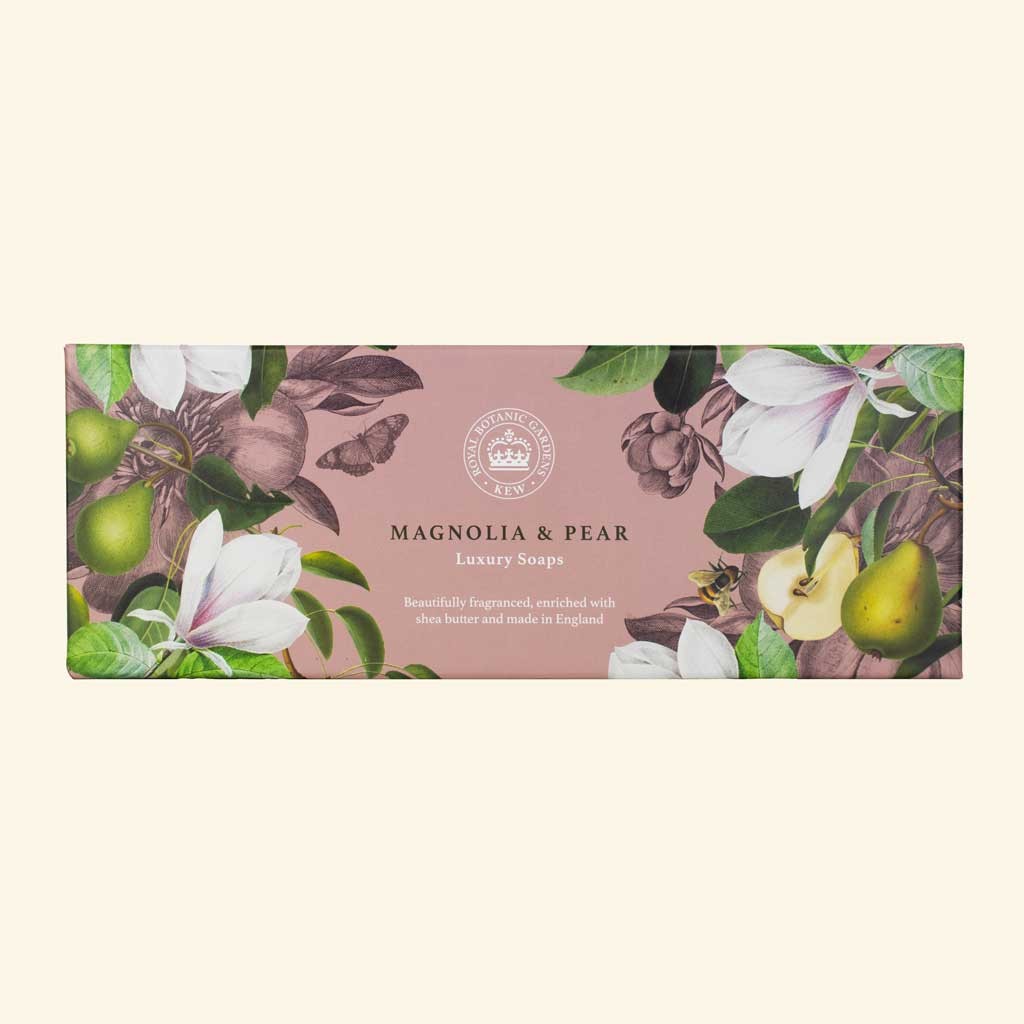 Kew Gardens Magnolia and Pear Triple Soap Gift Box, 3 x 100g — The English Soap Company — Petalby