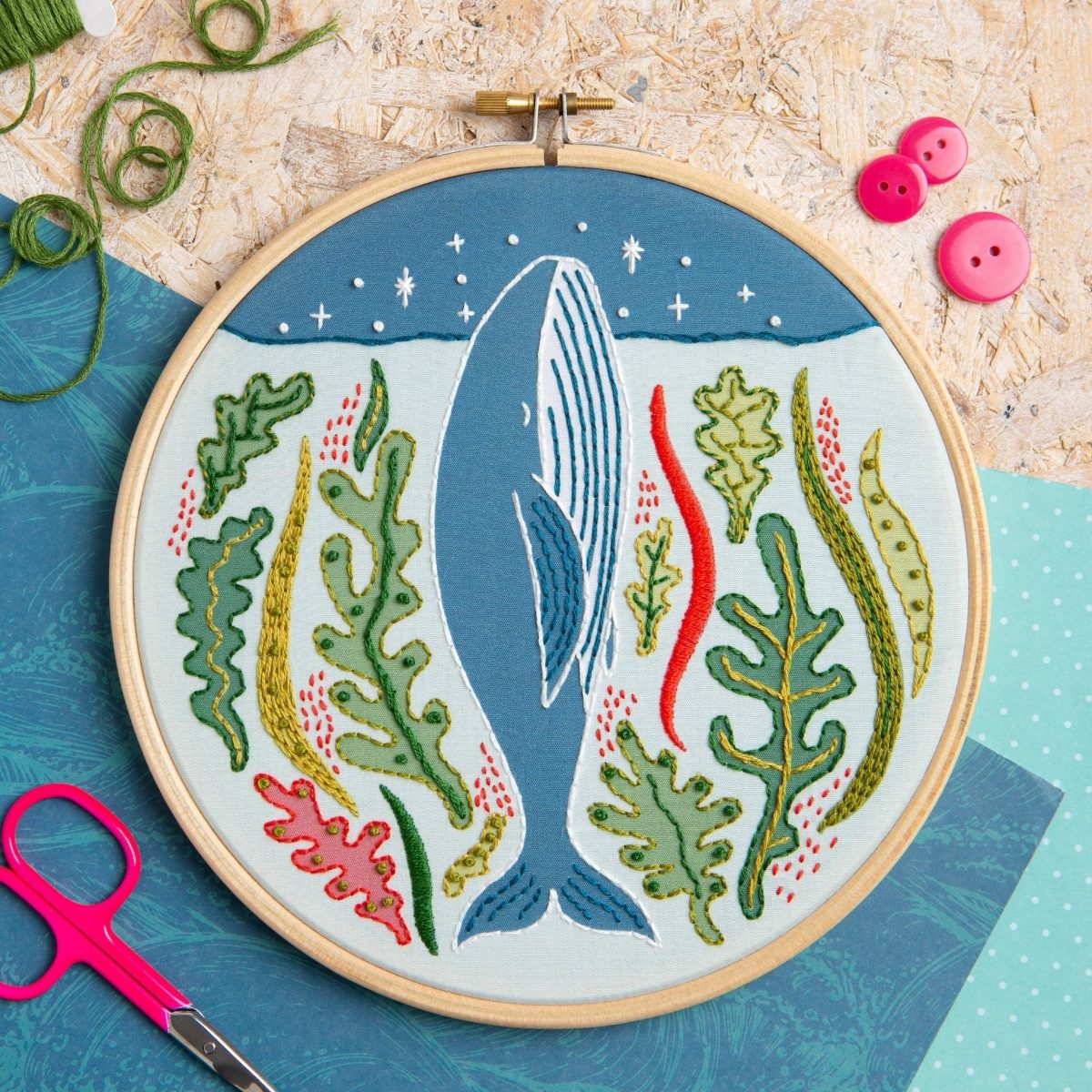 Stargazing Whale Embroidery Kit — Hawthorn Handmade — Petalby