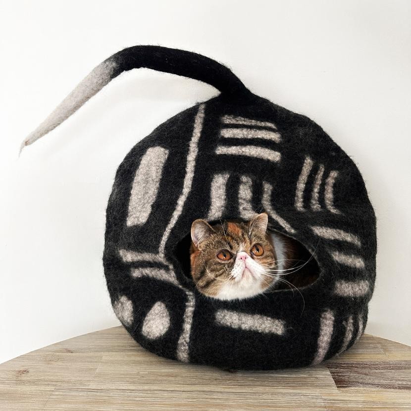 Felted Wool Cat Cave with Tail — Hiro + Wolf — Petalby