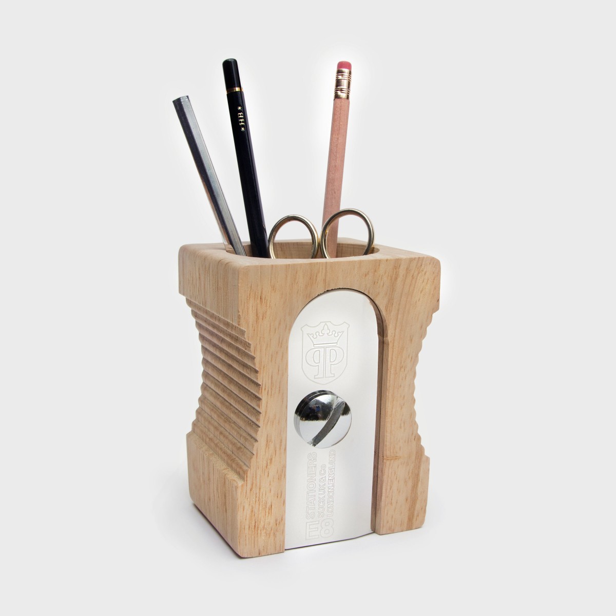 Rubberwood Pencil Sharpener Desk Pot — Suck UK — Petalby